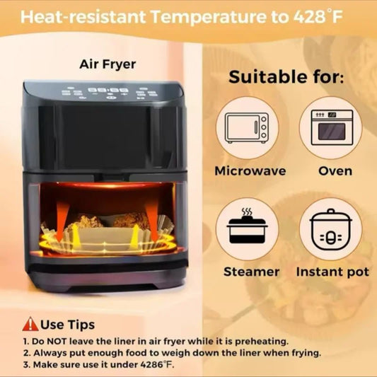 50Pcs Disposable Air Fryer Paper Oil Absorbing And Anti Oil Paper Tray Non Stick Baking Pad Large Toughness Square - Avero