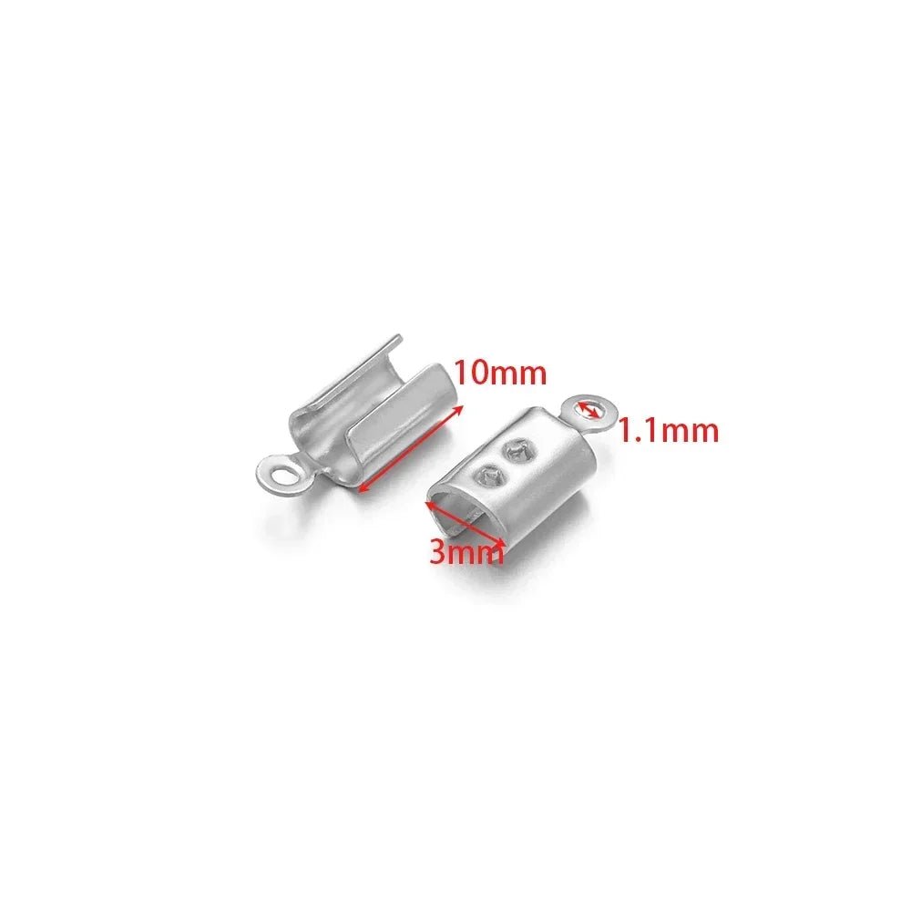 50pcs Stainless Steel High Quality Crimp End Beads Caps Leather Cord Clips for DIY Jewelry Making Necklace Connectors Supplies - Avero