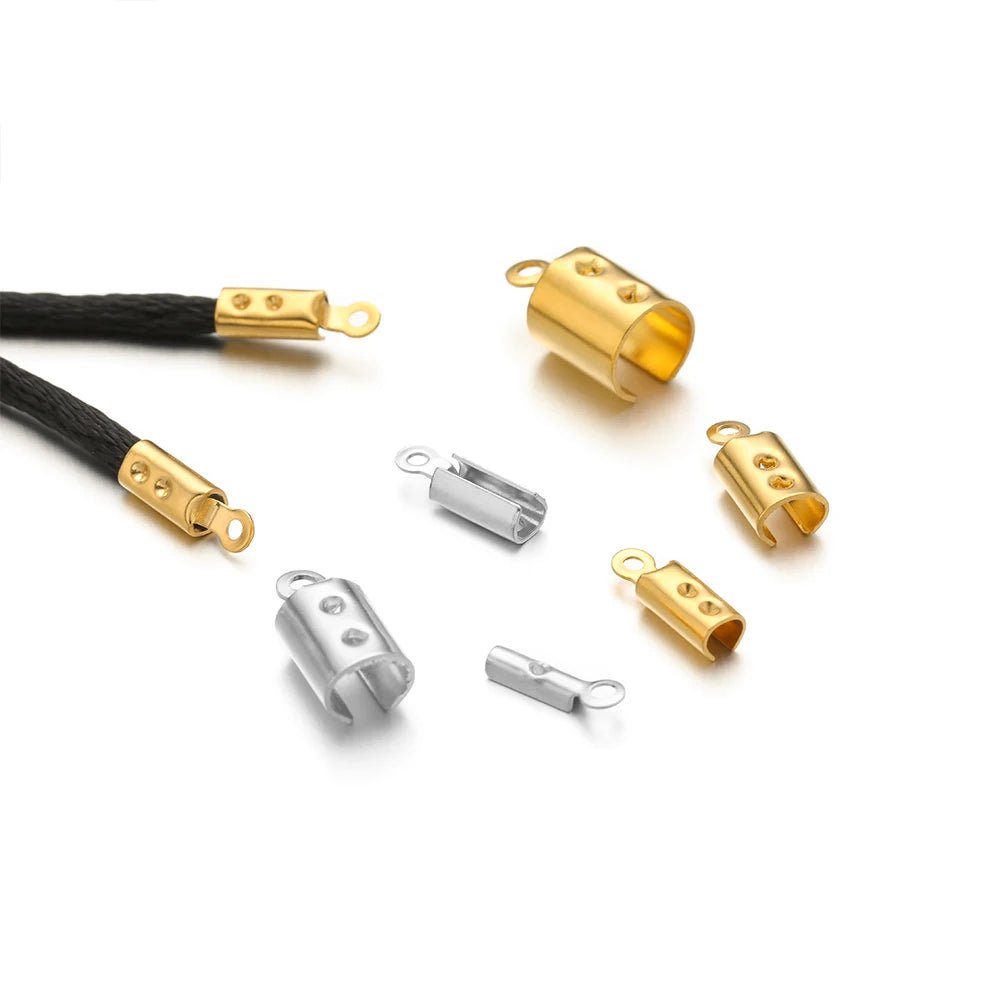 50pcs Stainless Steel High Quality Crimp End Beads Caps Leather Cord Clips for DIY Jewelry Making Necklace Connectors Supplies - Avero