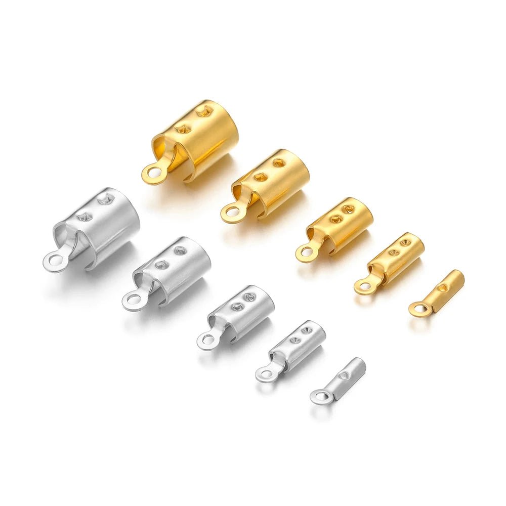 50pcs Stainless Steel High Quality Crimp End Beads Caps Leather Cord Clips for DIY Jewelry Making Necklace Connectors Supplies - Avero