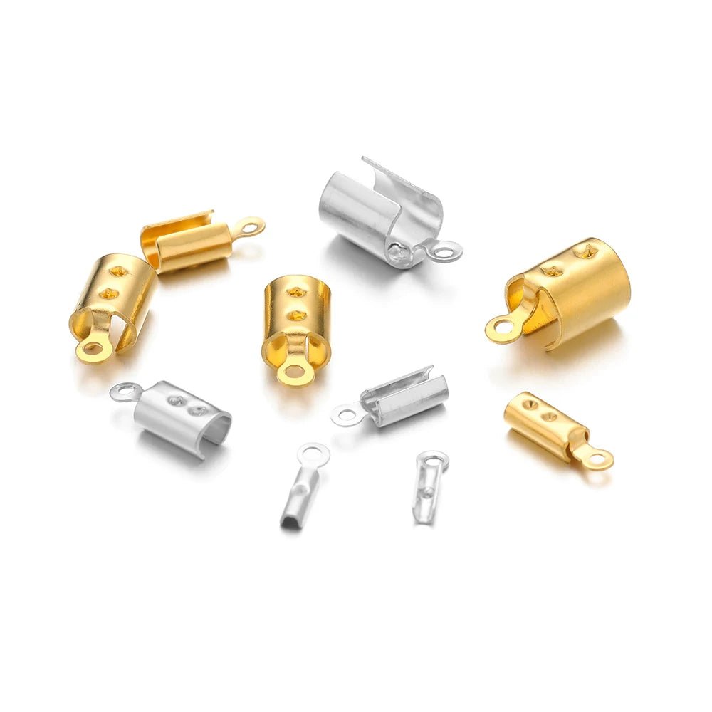 50pcs Stainless Steel High Quality Crimp End Beads Caps Leather Cord Clips for DIY Jewelry Making Necklace Connectors Supplies - Avero