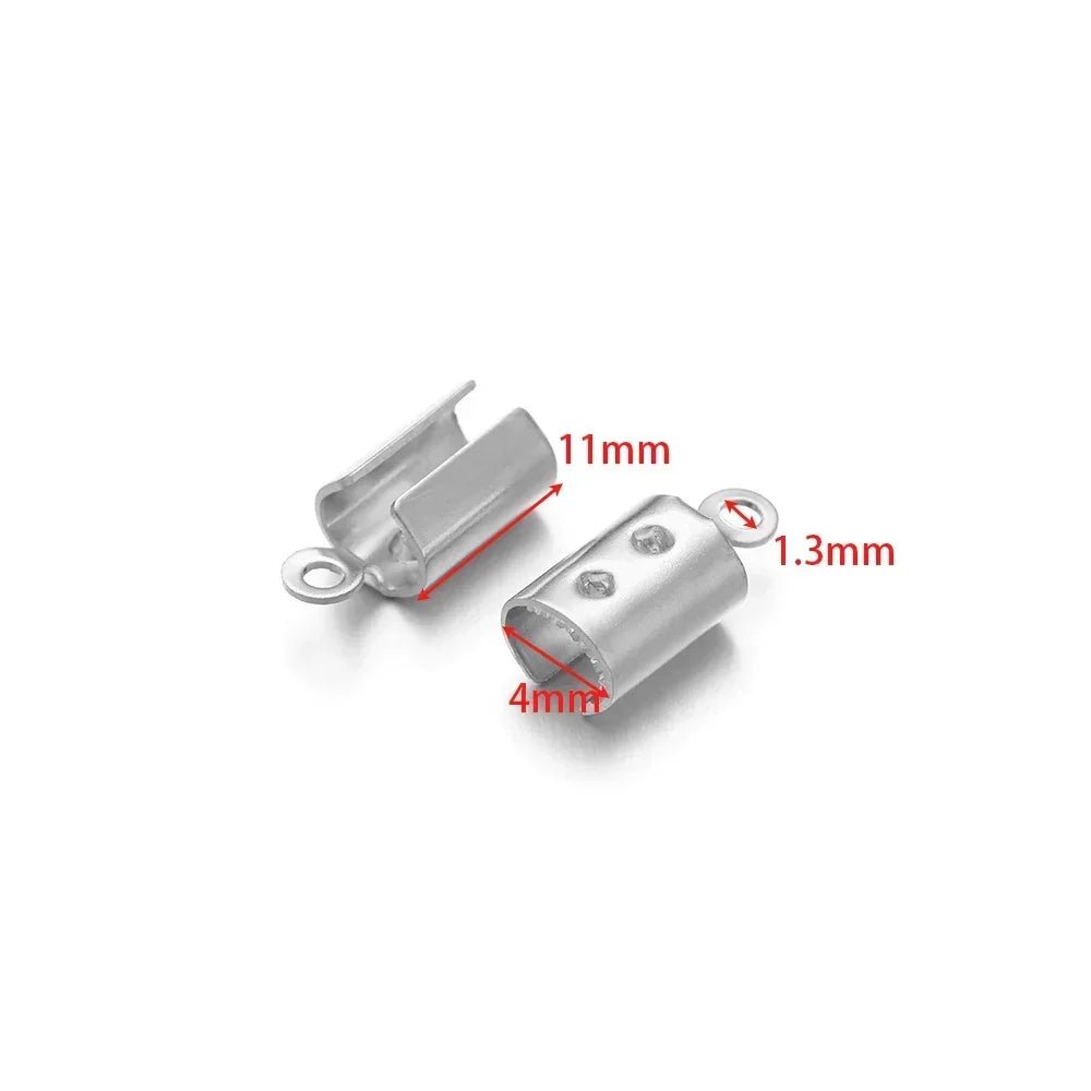 50pcs Stainless Steel High Quality Crimp End Beads Caps Leather Cord Clips for DIY Jewelry Making Necklace Connectors Supplies - Avero