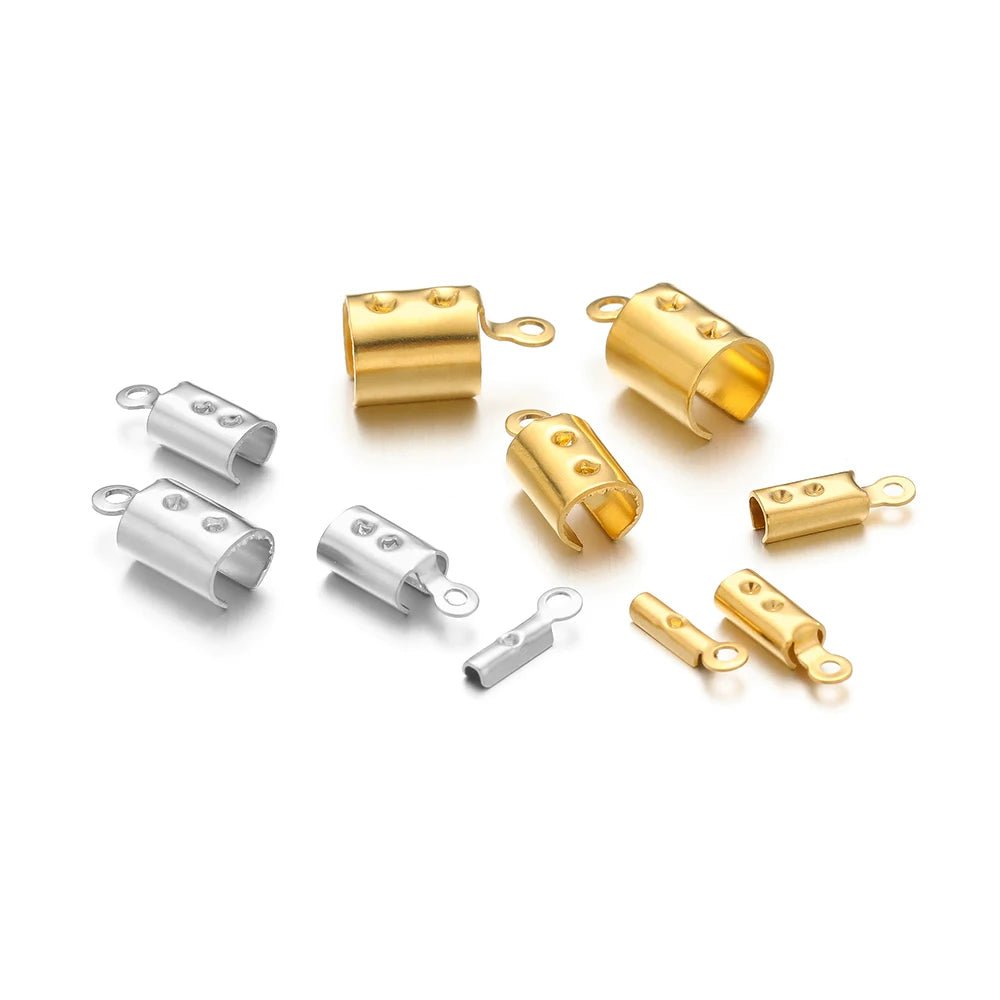 50pcs Stainless Steel High Quality Crimp End Beads Caps Leather Cord Clips for DIY Jewelry Making Necklace Connectors Supplies - Avero