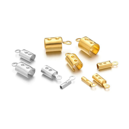 50pcs Stainless Steel High Quality Crimp End Beads Caps Leather Cord Clips for DIY Jewelry Making Necklace Connectors Supplies - Avero