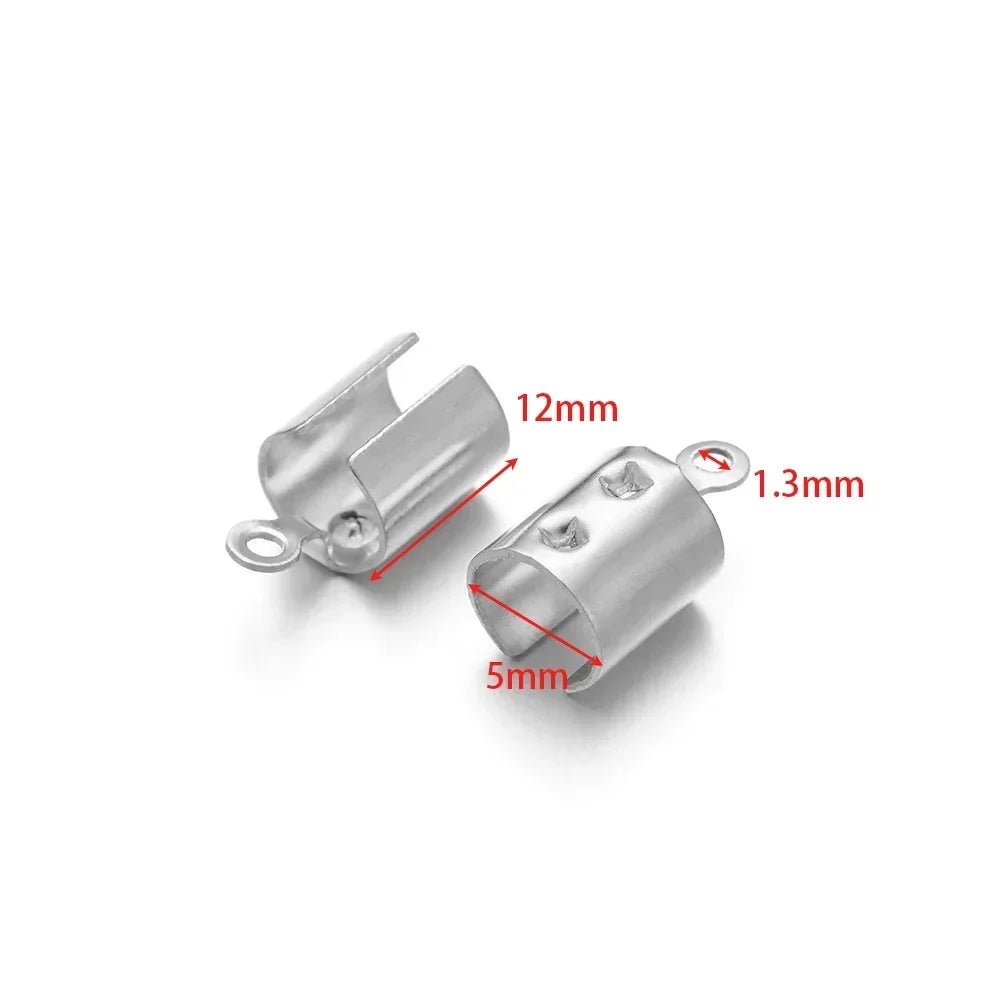 50pcs Stainless Steel High Quality Crimp End Beads Caps Leather Cord Clips for DIY Jewelry Making Necklace Connectors Supplies - Avero
