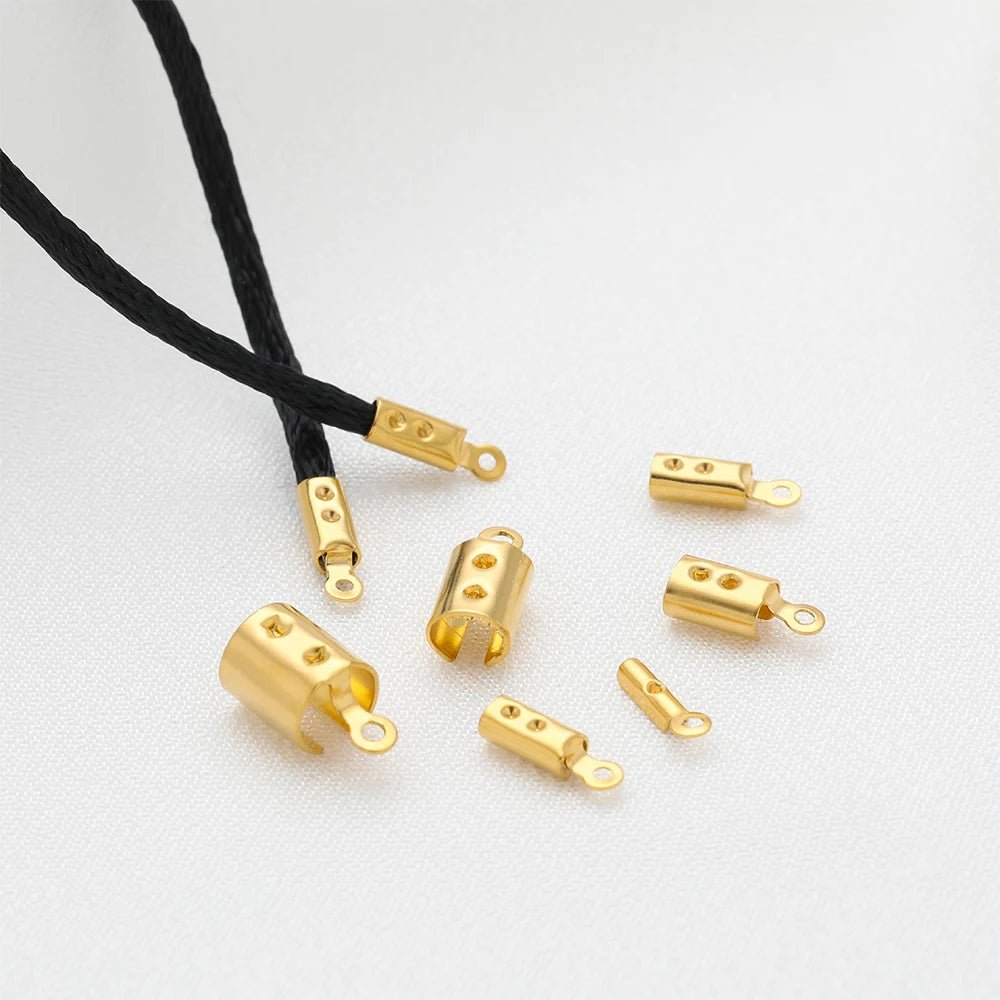 50pcs Stainless Steel High Quality Crimp End Beads Caps Leather Cord Clips for DIY Jewelry Making Necklace Connectors Supplies - Avero