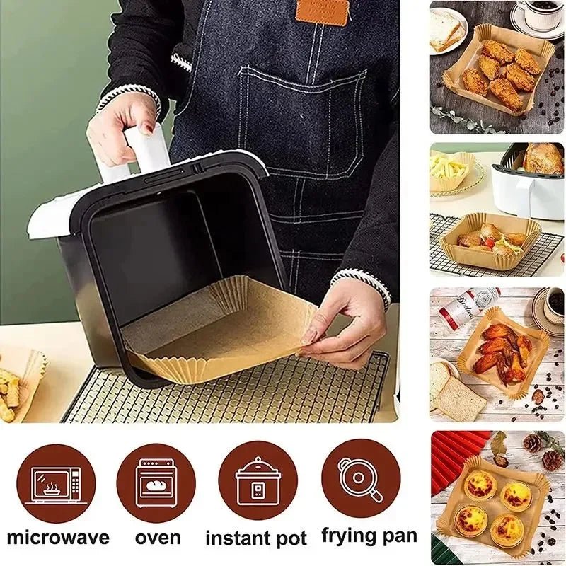 50pcs/set Disposable Air Fryer Paper Liner 20CM Oil - proof Water - proof Airfryer Disposable Cooking Paper Trays Baking Paper - Avero