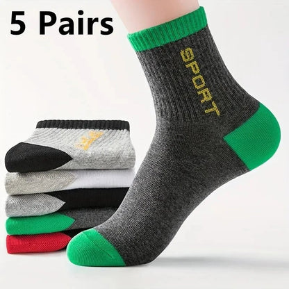 5Pairs/Lot Men's Socks Mid - tube Socks Absorb Sweat Running Professional Sports Socks Breathable Outdoor Basketball Riding Socks - Avero
