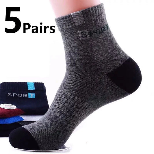 5Pairs/Lot Men's Socks Mid - tube Socks Absorb Sweat Running Professional Sports Socks Breathable Outdoor Basketball Riding Socks - Avero