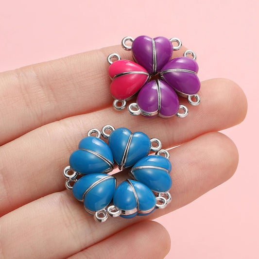 5Sets Glow Colorful Love Heart Magnetic Connected Clasps Charm for DIY Couple Bracelets Necklaces Jewelry Making Accessories - Avero