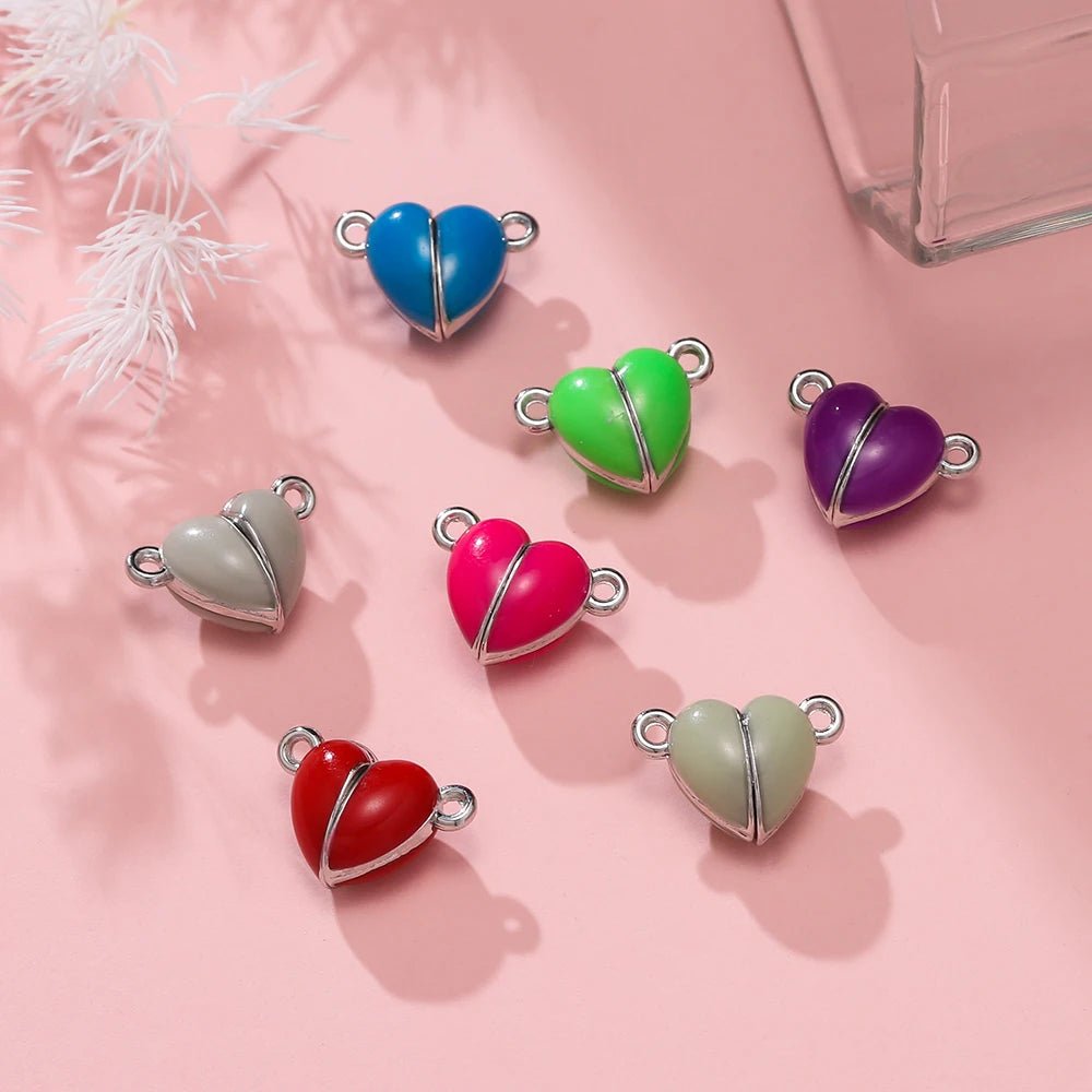 5Sets Glow Colorful Love Heart Magnetic Connected Clasps Charm for DIY Couple Bracelets Necklaces Jewelry Making Accessories - Avero