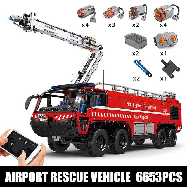 6653Pcs 19004 Technical APP RC MOC - 4446 Airport Crash Tender Motor Function Car Building Blocks Bricks Kids DIY Toys Gifts - Avero