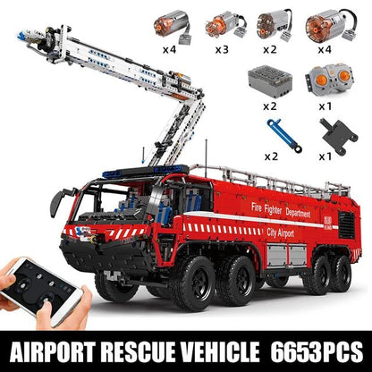6653Pcs 19004 Technical APP RC MOC - 4446 Airport Crash Tender Motor Function Car Building Blocks Bricks Kids DIY Toys Gifts - Avero