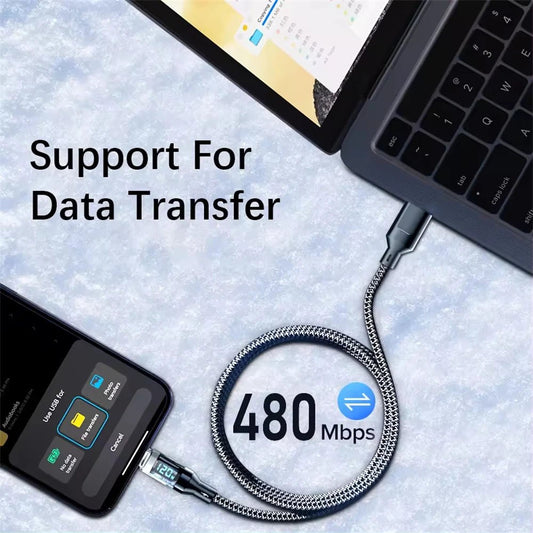 6A USB Type C Cable PD Cable Fast Charging 120W LED Digital Display Nylon Data Cord for iPhone Xiaomi Samsung USB C Charge Cable - Avero