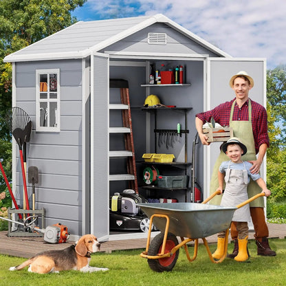 6x4.4 FT Outdoor Resin Storage Shed with Reinforced Floor, All - Weather Bike Shed with Lockable Door, Window and Vent, W - Avero