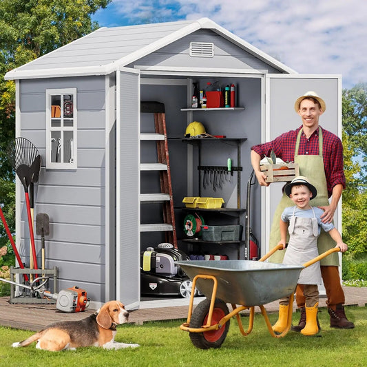 6x4.4 FT Outdoor Resin Storage Shed with Reinforced Floor, All - Weather Bike Shed with Lockable Door, Window and Vent, W - Avero