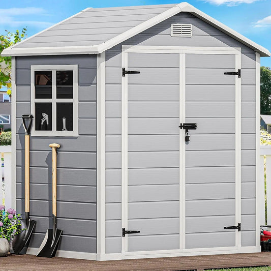 6x4.4 FT Outdoor Resin Storage Shed with Reinforced Floor, All - Weather Bike Shed with Lockable Door, Window and Vent, W - Avero