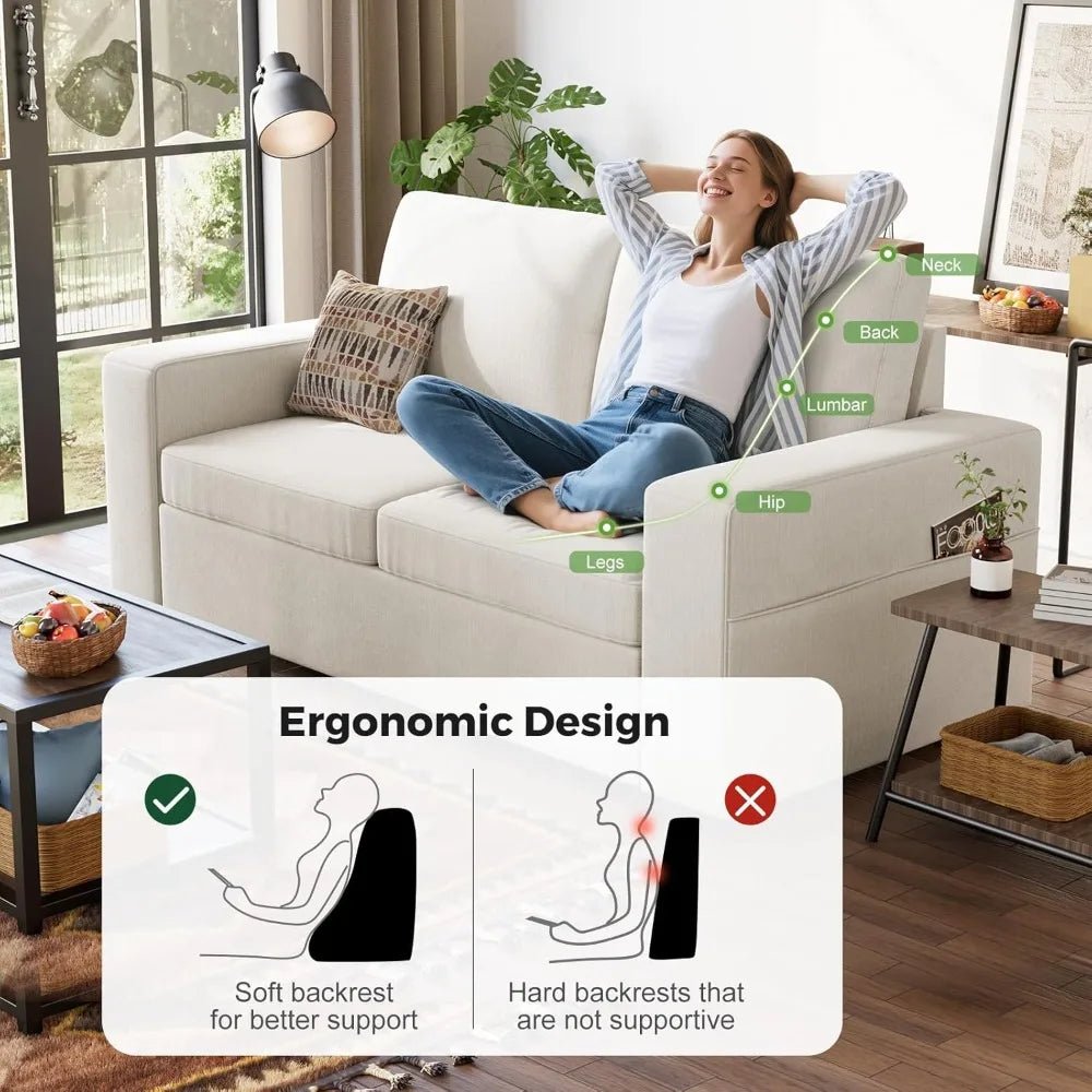 70" Sofa Couch for Living Room, Deep Seat Sofa with USB/Type - C Port, Side Pockets, Removable Cover, Comfy 2 - Seats Loveseat - Avero