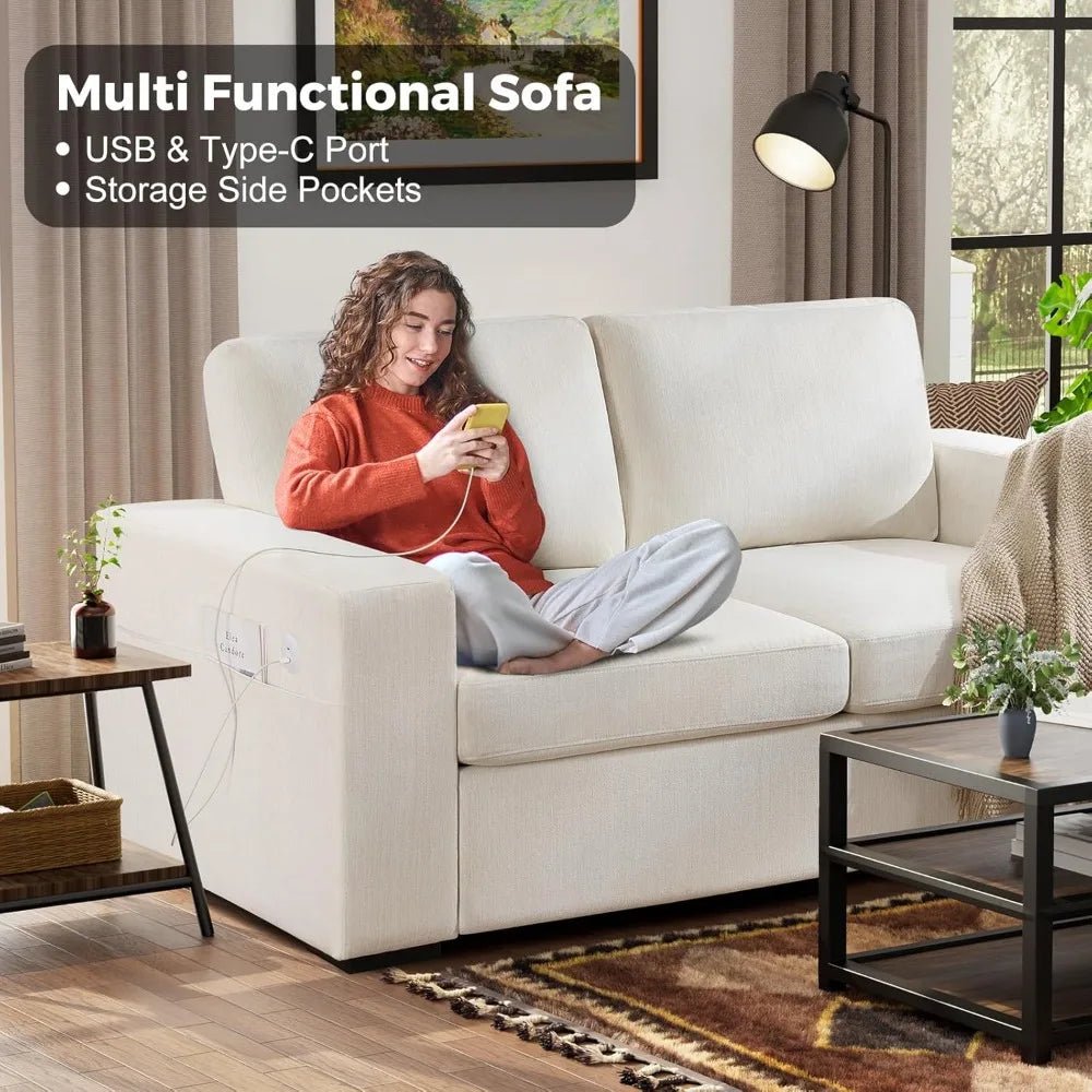 70" Sofa Couch for Living Room, Deep Seat Sofa with USB/Type - C Port, Side Pockets, Removable Cover, Comfy 2 - Seats Loveseat - Avero