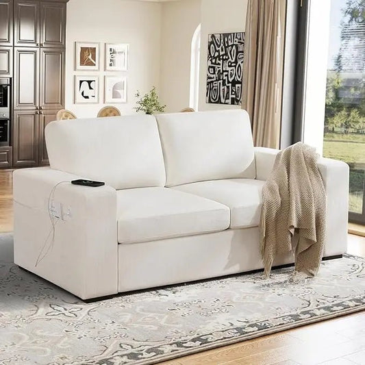 70" Sofa Couch for Living Room, Deep Seat Sofa with USB/Type - C Port, Side Pockets, Removable Cover, Comfy 2 - Seats Loveseat - Avero
