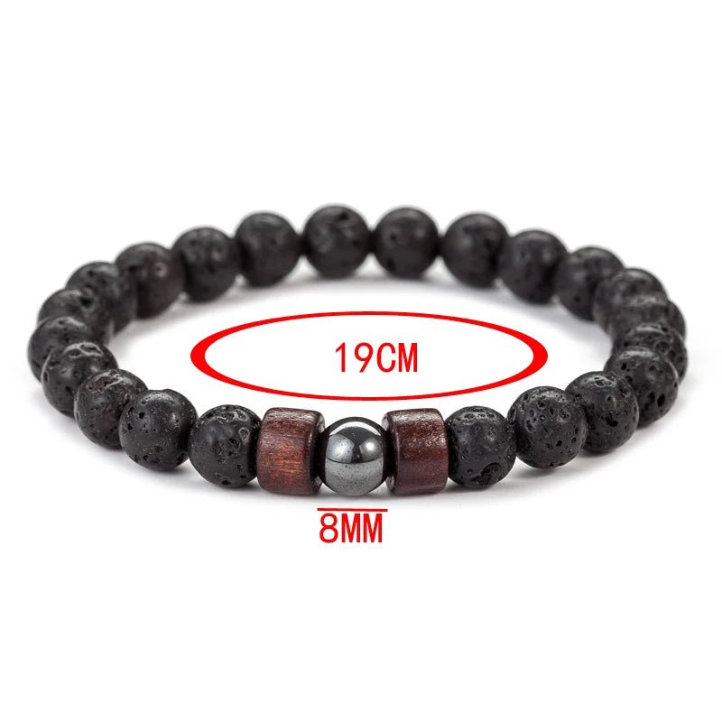 8mm Volcanic Stone Bracelet for Men Lava Wooden Beads Bracelet Tibetan Buddha Male Wrist Chain Jewelry Handmade Elastic Bracelet - Avero