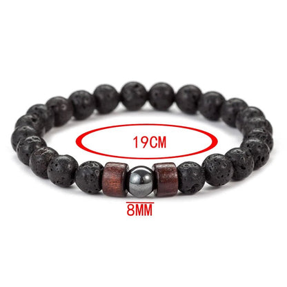 8mm Volcanic Stone Bracelet for Men Lava Wooden Beads Bracelet Tibetan Buddha Male Wrist Chain Jewelry Handmade Elastic Bracelet - Avero