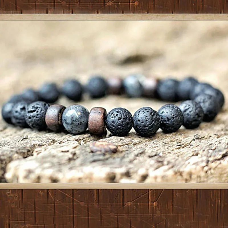 8mm Volcanic Stone Bracelet for Men Lava Wooden Beads Bracelet Tibetan Buddha Male Wrist Chain Jewelry Handmade Elastic Bracelet - Avero