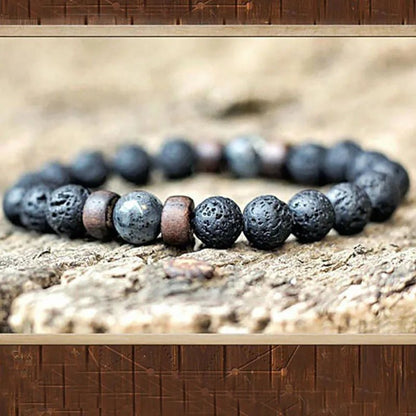 8mm Volcanic Stone Bracelet for Men Lava Wooden Beads Bracelet Tibetan Buddha Male Wrist Chain Jewelry Handmade Elastic Bracelet - Avero