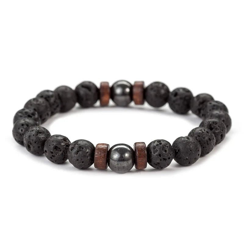 8mm Volcanic Stone Bracelet for Men Lava Wooden Beads Bracelet Tibetan Buddha Male Wrist Chain Jewelry Handmade Elastic Bracelet - Avero