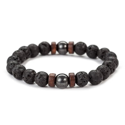 8mm Volcanic Stone Bracelet for Men Lava Wooden Beads Bracelet Tibetan Buddha Male Wrist Chain Jewelry Handmade Elastic Bracelet - Avero