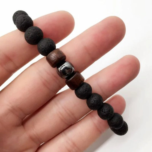 8mm Volcanic Stone Bracelet for Men Lava Wooden Beads Bracelet Tibetan Buddha Male Wrist Chain Jewelry Handmade Elastic Bracelet - Avero