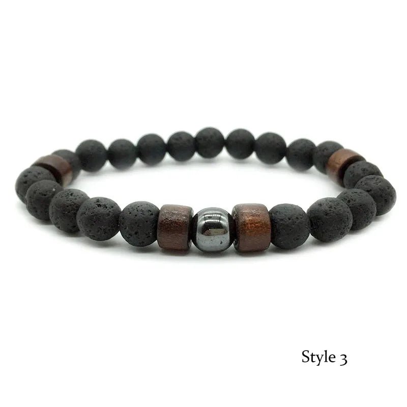 8mm Volcanic Stone Bracelet for Men Lava Wooden Beads Bracelet Tibetan Buddha Male Wrist Chain Jewelry Handmade Elastic Bracelet - Avero