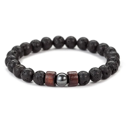 8mm Volcanic Stone Bracelet for Men Lava Wooden Beads Bracelet Tibetan Buddha Male Wrist Chain Jewelry Handmade Elastic Bracelet - Avero