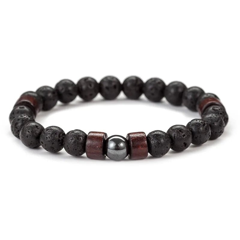 8mm Volcanic Stone Bracelet for Men Lava Wooden Beads Bracelet Tibetan Buddha Male Wrist Chain Jewelry Handmade Elastic Bracelet - Avero