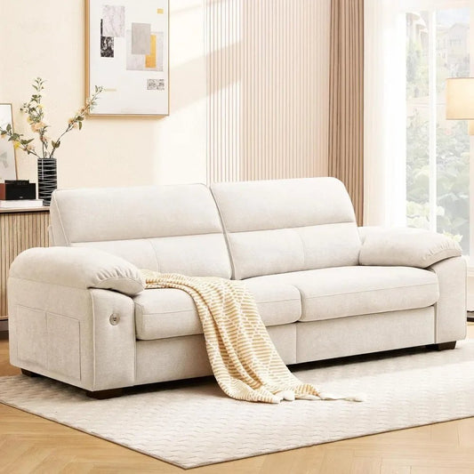 92" Modern Sofa for Living Room, Deep Seat Chenille Couch with Fast Charging Port & Removable Washable Cushions - Avero
