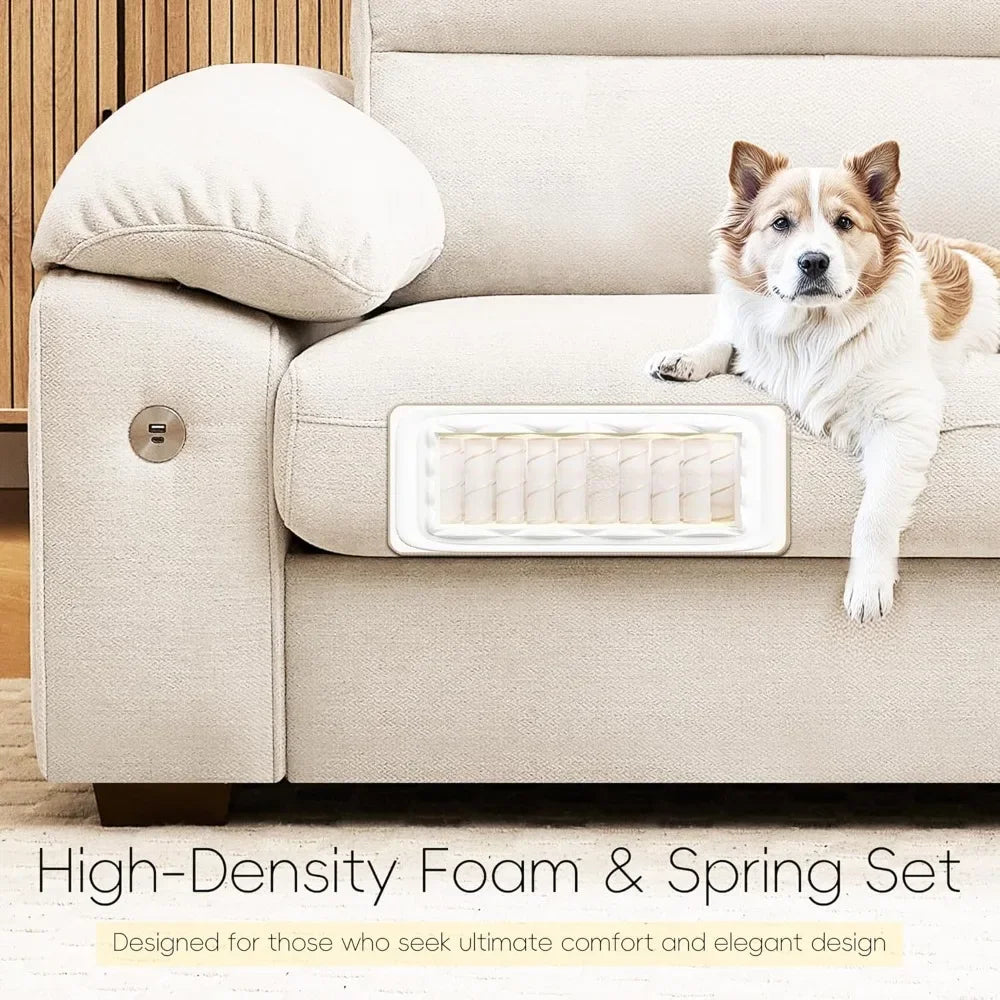 92" Modern Sofa for Living Room, Deep Seat Chenille Couch with Fast Charging Port & Removable Washable Cushions - Avero