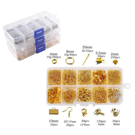 970Pcs Jewelry Making Sets Jump Rings Eye Pins Lobster Clasp Charm Connectors Earring Hooks For DIY Jewelry Making Supplies Kits - Avero
