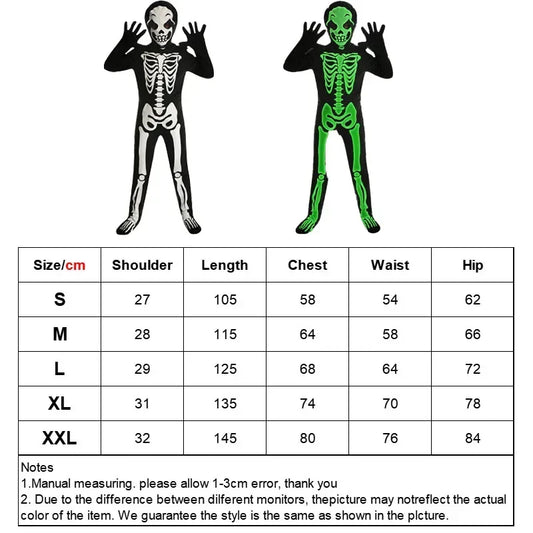 Kids Halloween Skeleton Costume for Boys and Girls Glow in the Dark Skeleton Jumpsuit Stage Performance Bodysuit Costumes