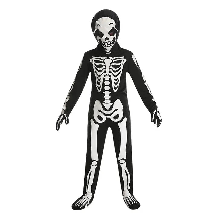 Kids Halloween Skeleton Costume for Boys and Girls Glow in the Dark Skeleton Jumpsuit Stage Performance Bodysuit Costumes