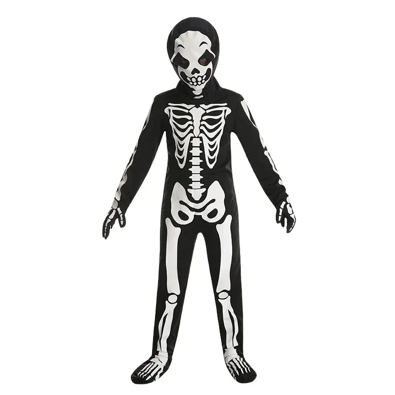 Kids Halloween Skeleton Costume for Boys and Girls Glow in the Dark Skeleton Jumpsuit Stage Performance Bodysuit Costumes
