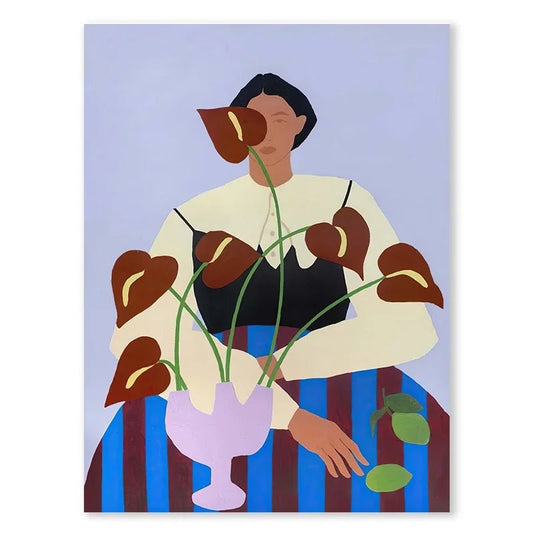 Abstract Line Face, Curve Striped Girl, Vase, Bird Canvas Painting Poster for Home Decor Living Room Wall Art for Bed Room - Avero
