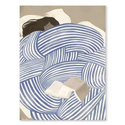 Abstract Line Face, Curve Striped Girl, Vase, Bird Canvas Painting Poster for Home Decor Living Room Wall Art for Bed Room - Avero