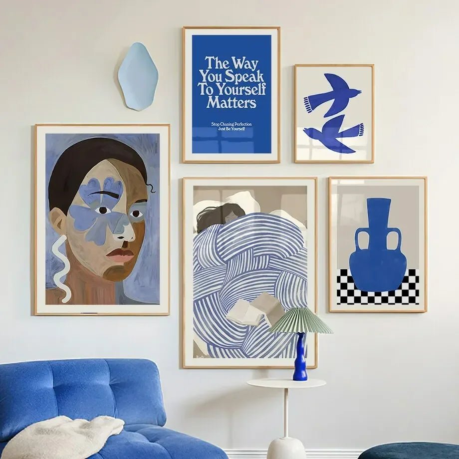Abstract Line Face, Curve Striped Girl, Vase, Bird Canvas Painting Poster for Home Decor Living Room Wall Art for Bed Room - Avero