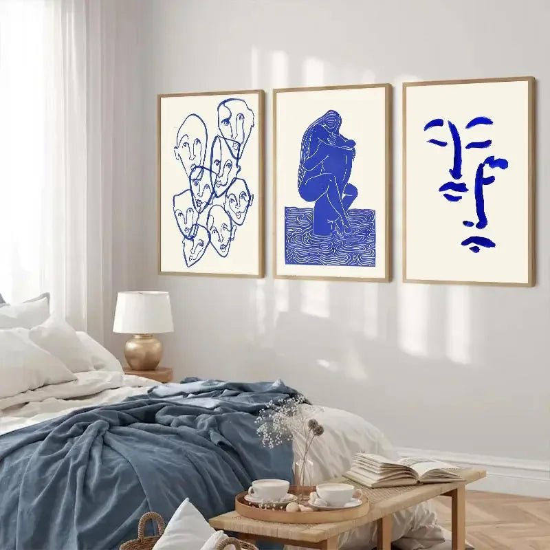 Abstract Line Face, Curve Striped Girl, Vase, Bird Canvas Painting Poster for Home Decor Living Room Wall Art for Bed Room - Avero