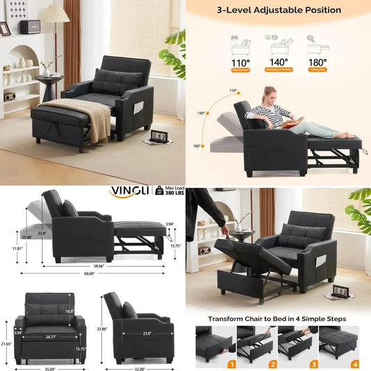 adjustable 3 - in - 1 convertible sofa bed with recliner, pull out couch, 2 usb ports, 2 cup holders, modern sleeper chair for livin - Avero