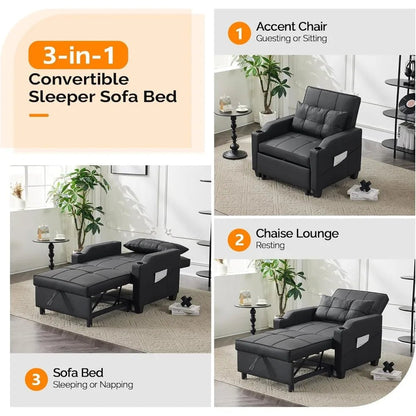 adjustable 3 - in - 1 convertible sofa bed with recliner, pull out couch, 2 usb ports, 2 cup holders, modern sleeper chair for livin - Avero