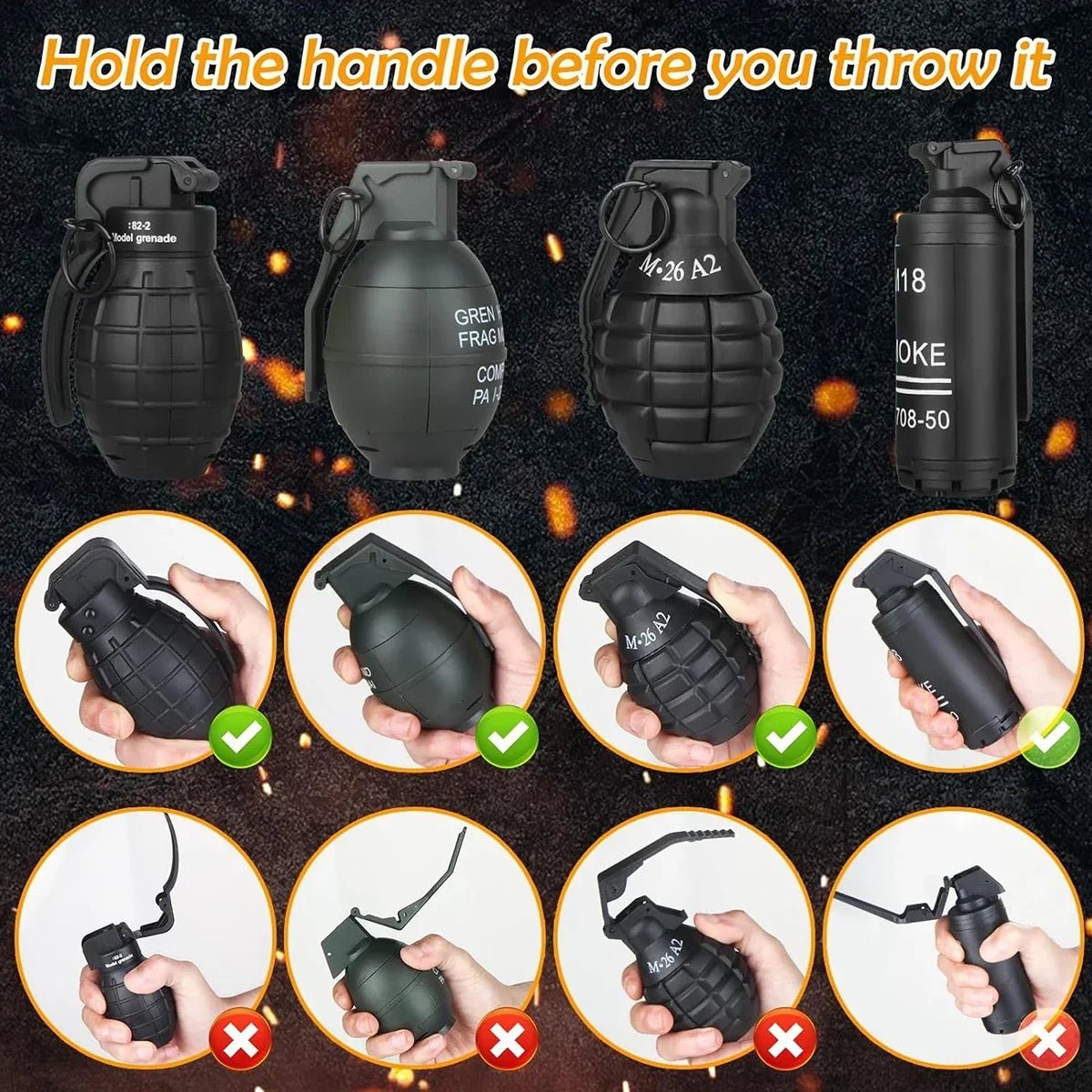 Airsoft Paintball Grenade Toy1/3PCS - Nylon Toy Grenade Toys Model - Anti Fall Refillable Gel Ball Explosion Reusable Grenade - Avero
