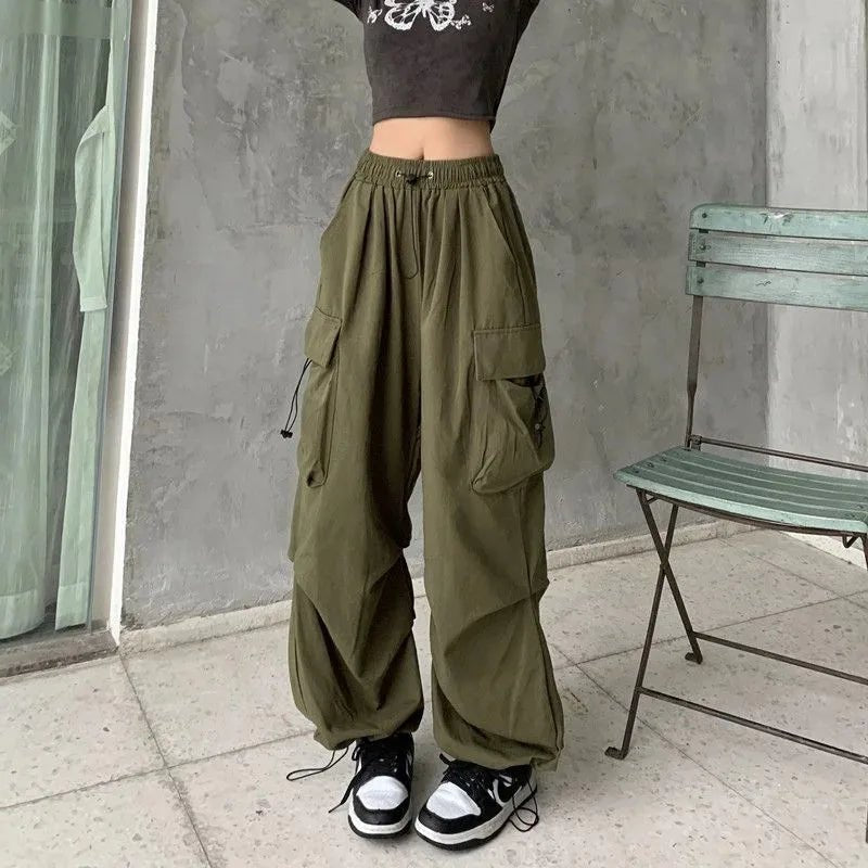 American retro tooling slacks female drape straight beam foot trousers summertime joker loose ins wide - legged pants - Avero