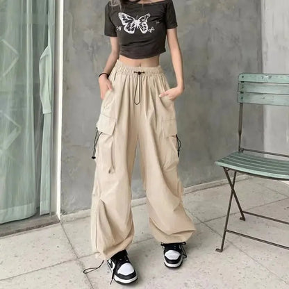 American retro tooling slacks female drape straight beam foot trousers summertime joker loose ins wide - legged pants - Avero