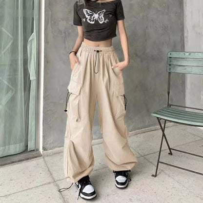 American retro tooling slacks female drape straight beam foot trousers summertime joker loose ins wide - legged pants - Avero